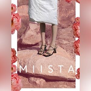 MIISTA London Kitten Heel Black Strappy Sandal SZ 9